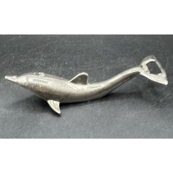 Vintage 1960’s MCM Dolphin Bottle Opener Silverplate Matte 2-Way Bar Tool -S1L - Picture 9 of 9